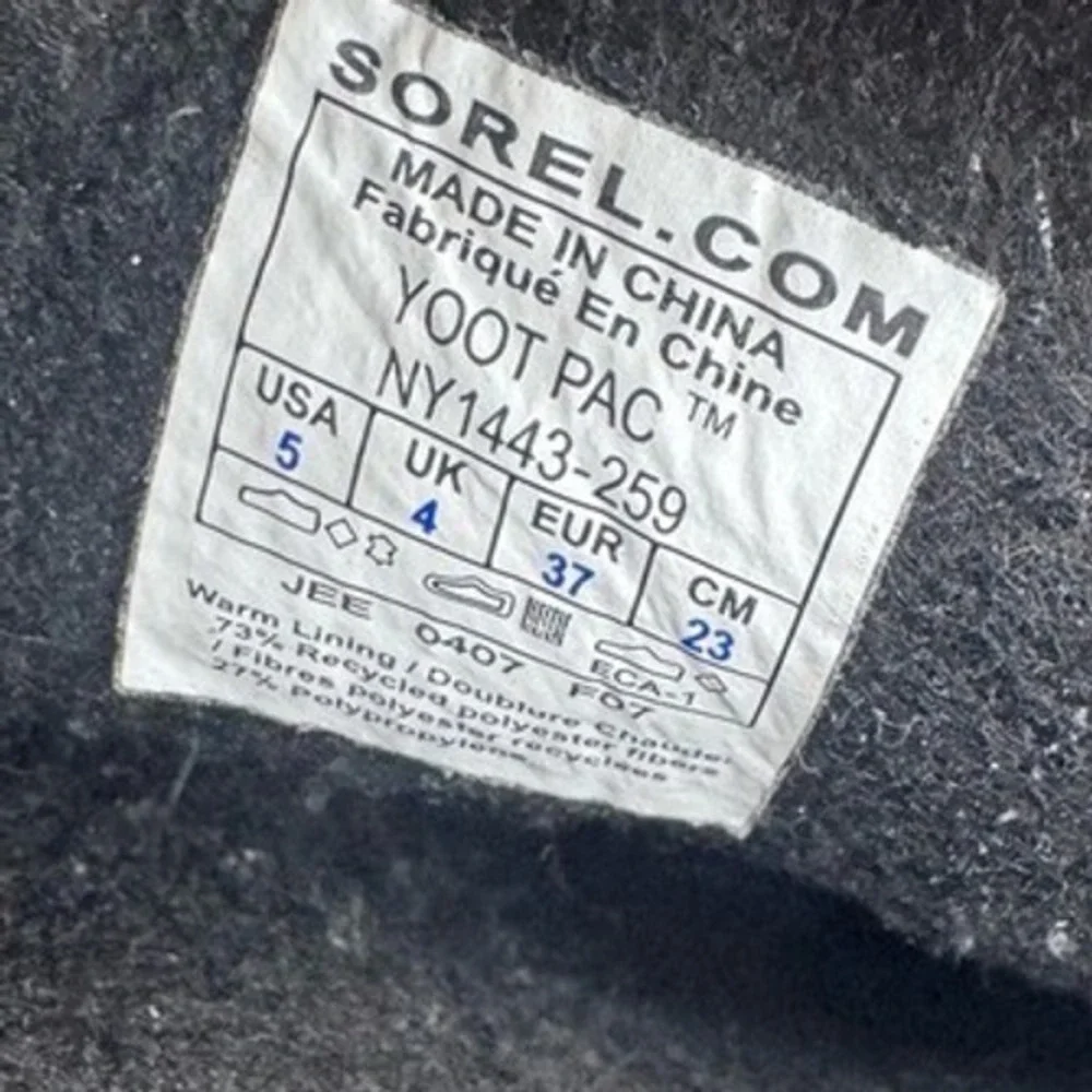 Sorel Yoot Pac Tan Black Waterproof Winter Snow‎ Boots Womens 5